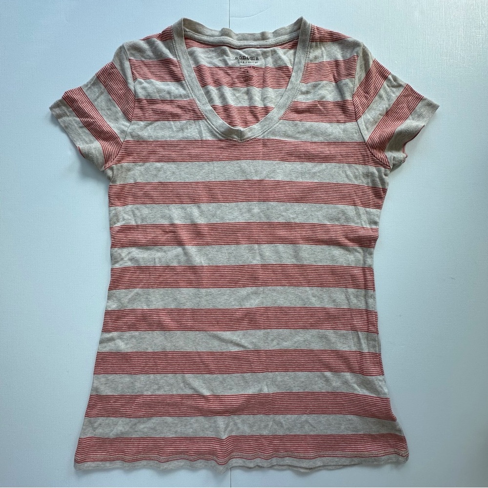 Sonoma everyday tee‎ red stripe v neck short sleeve casual shirt women’s small